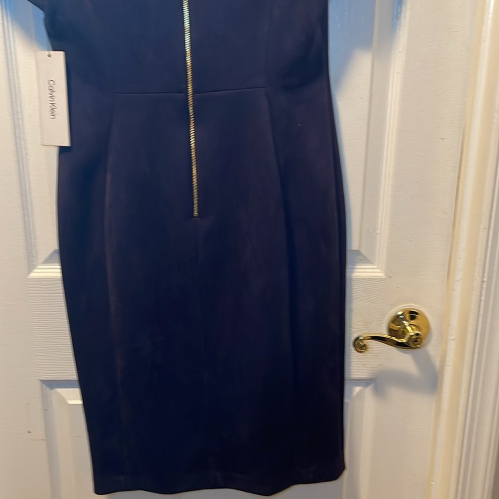 Calvin Klein women’s tulip sleeved suede navy above the knee sheath dress size 8 - Picture 9 of 11